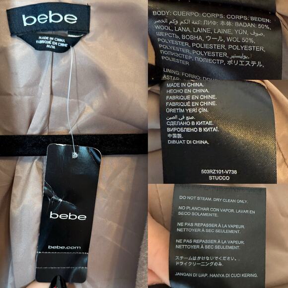 bebe Wool Blend Hooded Shawl Jacket Beige Coat Asymmetrical size Medium - Picture 6 of 6